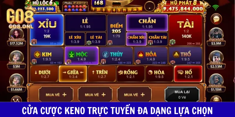 Cửa cược Keno trực tuyến đa dạng lựa chọn